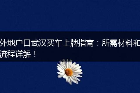 外地户口武汉买车上牌指南：所需材料和流程详解！