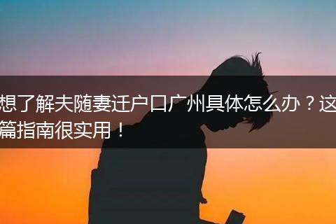 想了解夫随妻迁户口广州具体怎么办？这篇指南很实用！