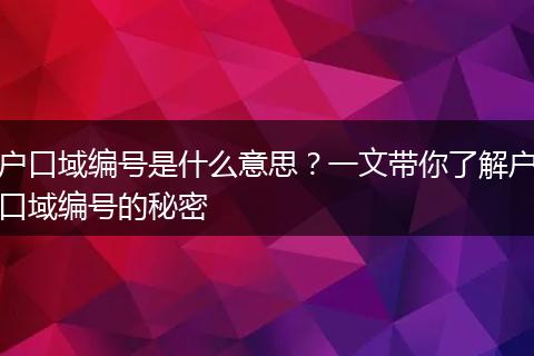 户口域编号是什么意思？一文带你了解户口域编号的秘密