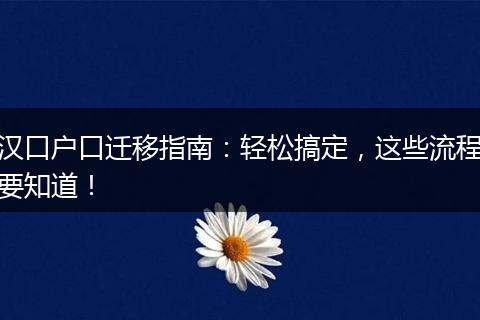 汉口户口迁移指南：轻松搞定，这些流程要知道！