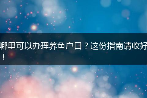 哪里可以办理养鱼户口?这份指南请收好!