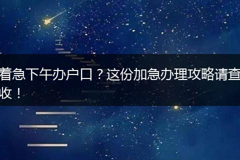 着急下午办户口？这份加急办理攻略请查收！