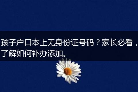孩子户口本上无身份证号码？家长必看，了解如何补办添加。