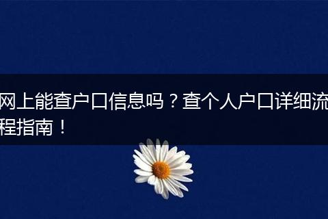 网上能查户口信息吗？查个人户口详细流程指南！