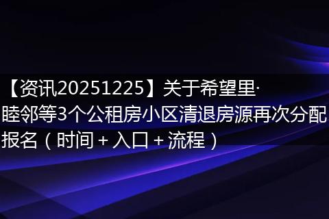 【资讯20251225】关于希望里·睦邻等3个公租房小区清退房源再次分配报名（时间＋入口＋流程）