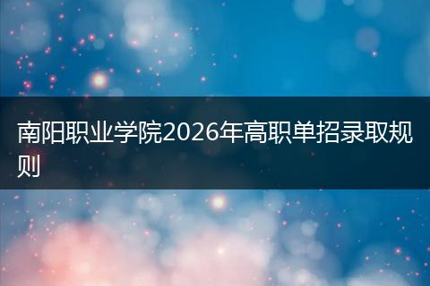 南阳职业学院2026年高职单招录取规则