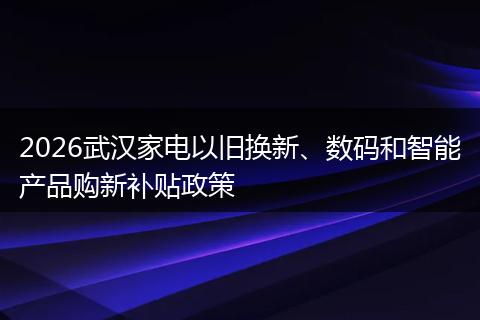 2026武汉家电以旧换新、数码和智能产品购新补贴政策