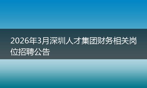 2026年3月深圳人才集团财务相关岗位招聘公告