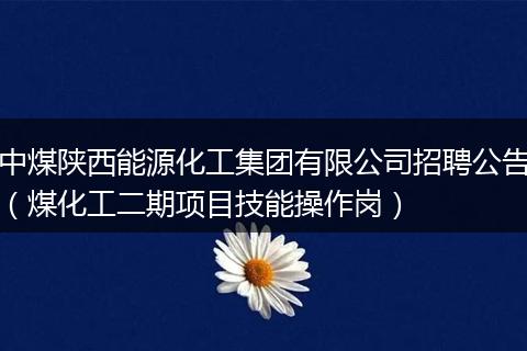 中煤陕西能源化工集团有限公司招聘公告（煤化工二期项目技能操作岗）